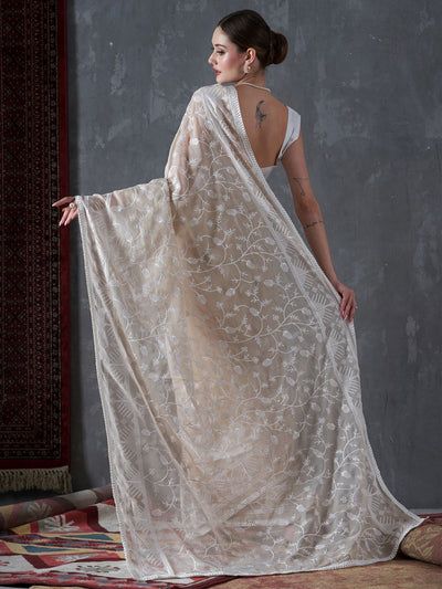 Kavi Beige Organza Lace One Minute Saree