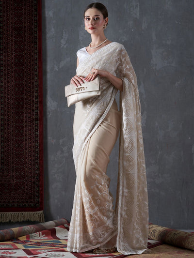Kavi Beige Organza Lace One Minute Saree