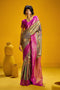 Rubia Pink & Green Pure Silk Handloom Zari Checkered Ready to Wear Saree
