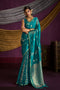 Akari Teal Blue Pure Satin Handloom Weaving Silk Ready to Wear Saree