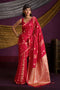 Akari Crimson Red Pure Satin Handloom Weaving Silk Ready to Wear Saree