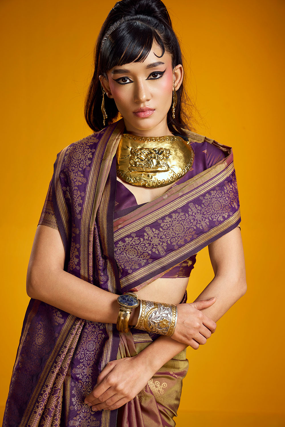 Caryn Brown Pure Silk Handloom Woven Ready to Wear Saree