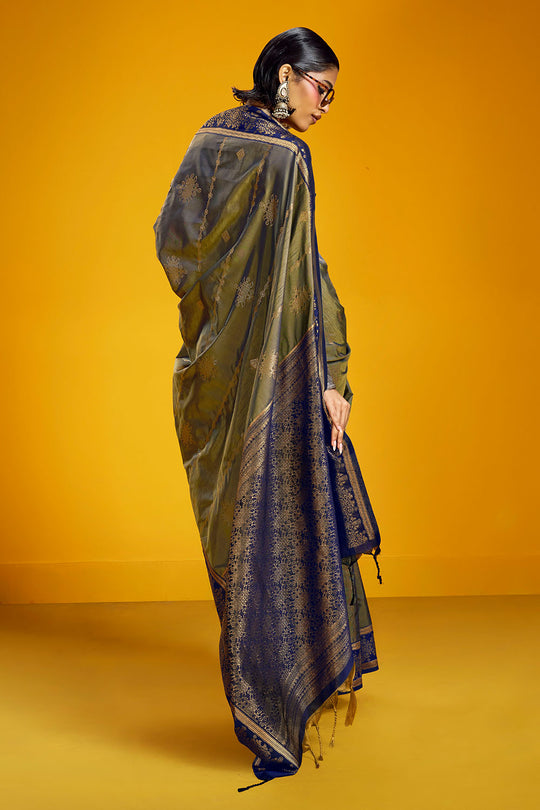 Caryn Mehendi Green Pure Silk Handloom Woven Ready to Wear Saree