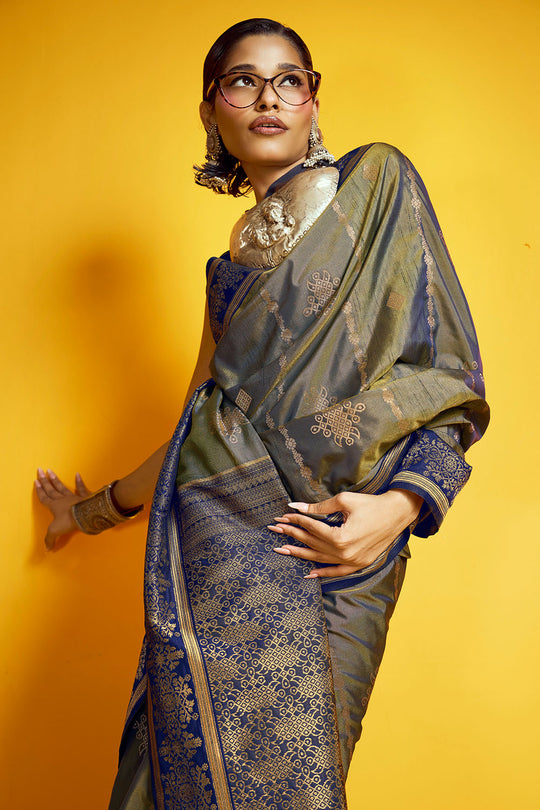 Caryn Mehendi Green Pure Silk Handloom Woven Ready to Wear Saree