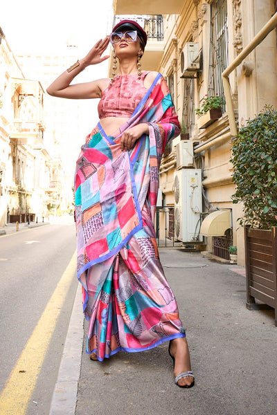 Mona Multi-Color Printed Georgette Satin One Minute Saree