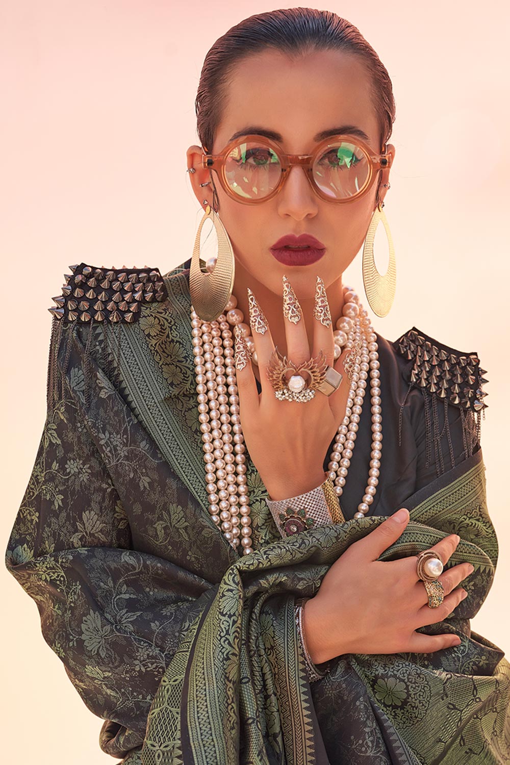 Zainab Green Silk Woven Ready to Wear One Minute Saree