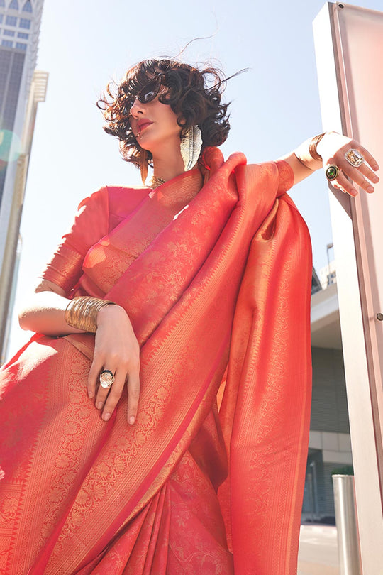Zainab Peach Silk Woven Ready to Wear One Minute Saree