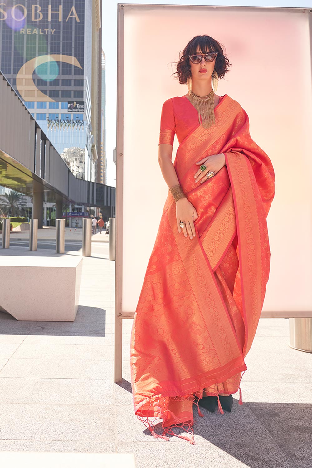 Zainab Peach Silk Woven Ready to Wear One Minute Saree