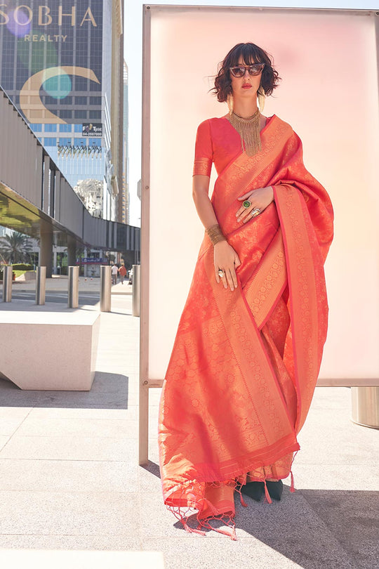 Zainab Peach Silk Woven Ready to Wear One Minute Saree