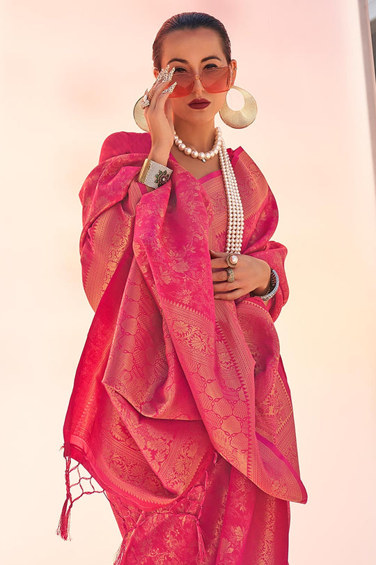 Zainab Red Silk Woven Ready to Wear One Minute Saree