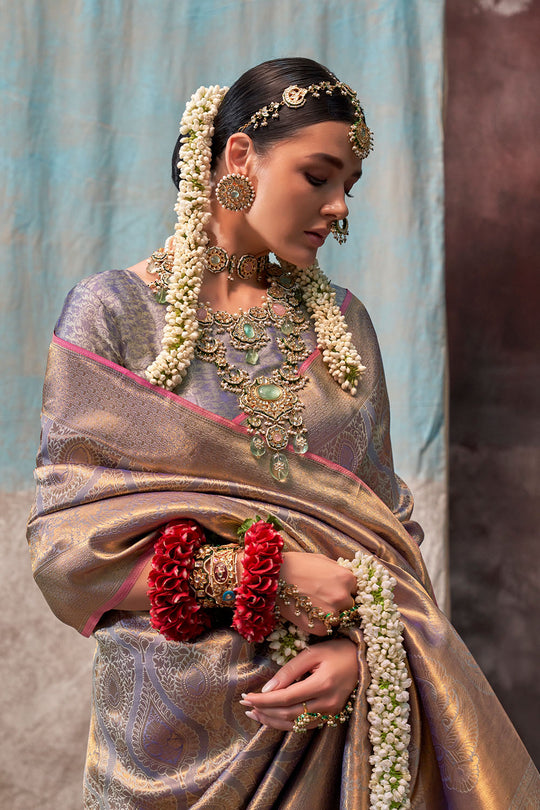 Jabari Grey Silk Woven Ready to Wear One Minute Saree