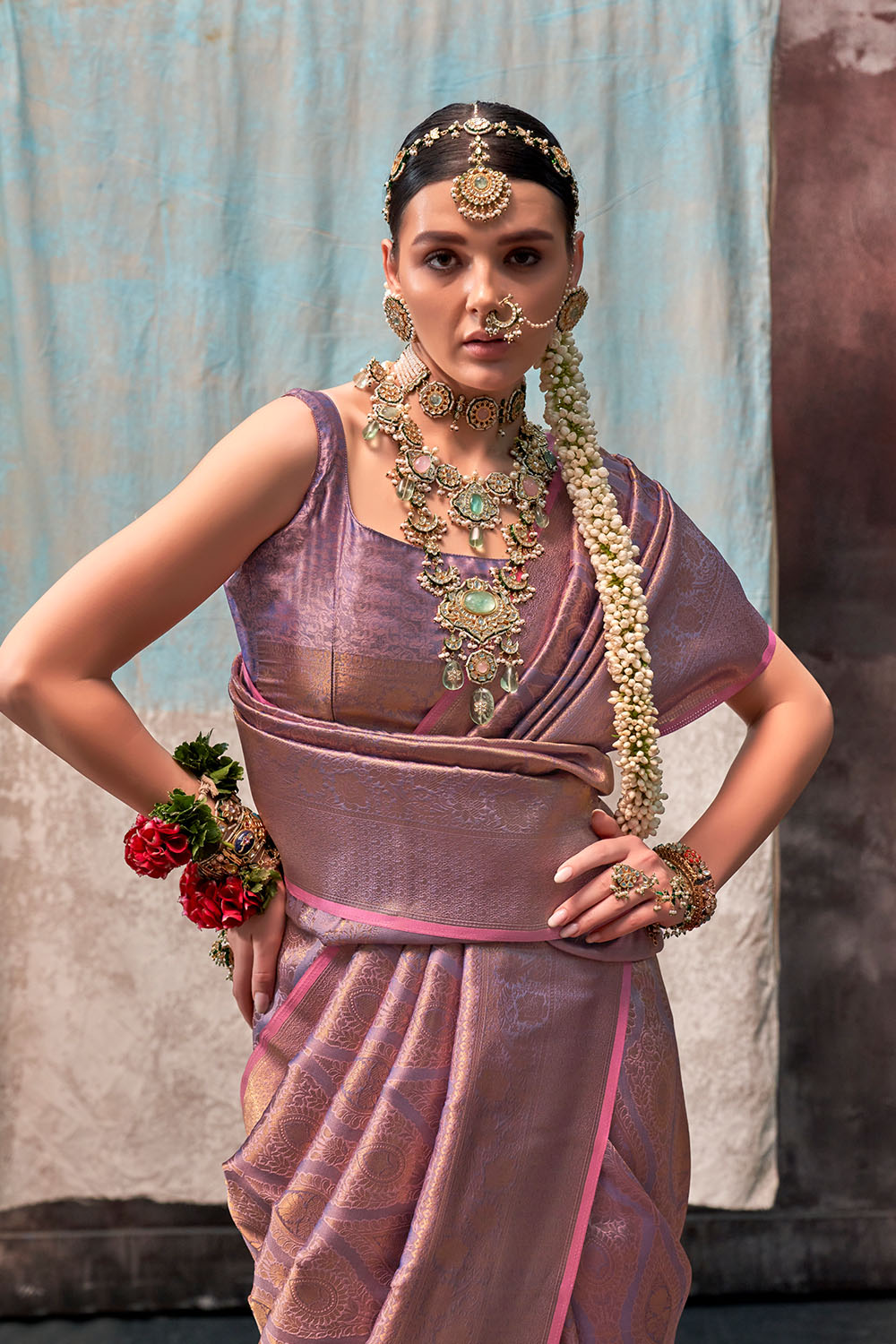 Jabari Purple Silk Woven Ready to Wear One Minute Saree