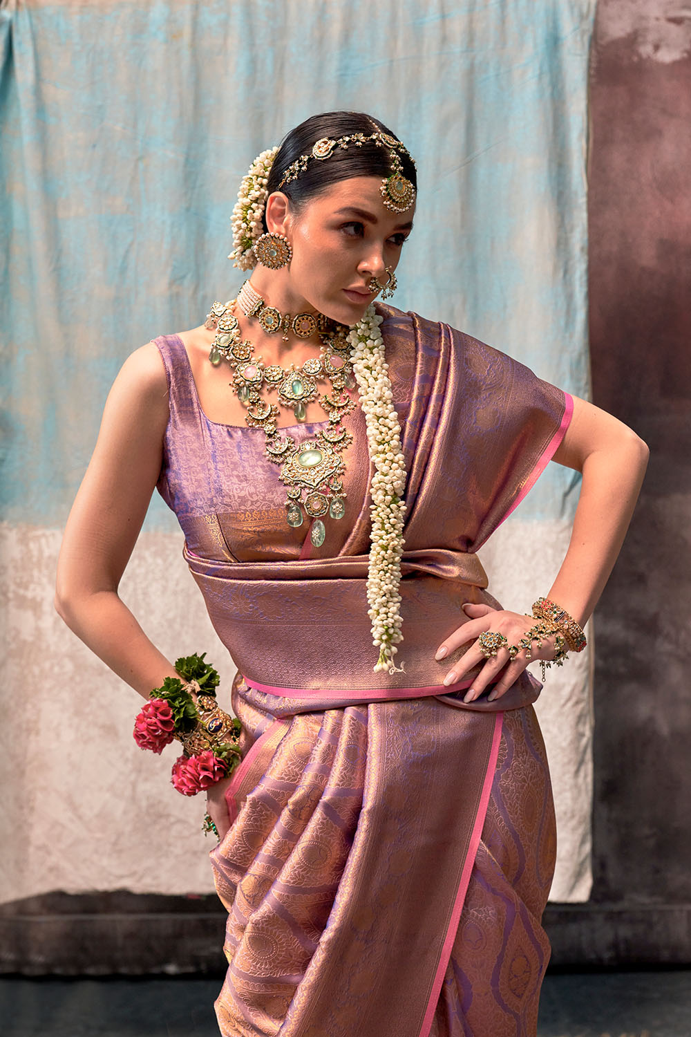 Jabari Purple Silk Woven Ready to Wear One Minute Saree