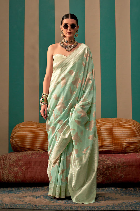 Nala Mint Green Silk Woven Ready to Wear One Minute Saree