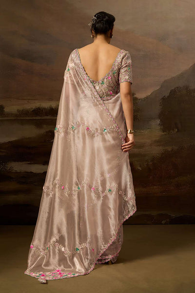 Deana Luxe Dusty Rose Pink Tissue Organza Cutdana Mirror Work Ready to Wear Saree