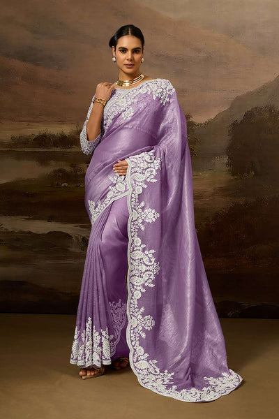 Kora Purple Soft Organza Embroidered Border Ready to Wear Saree