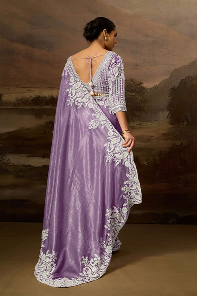 Kora Purple Soft Organza Embroidered Border Ready to Wear Saree