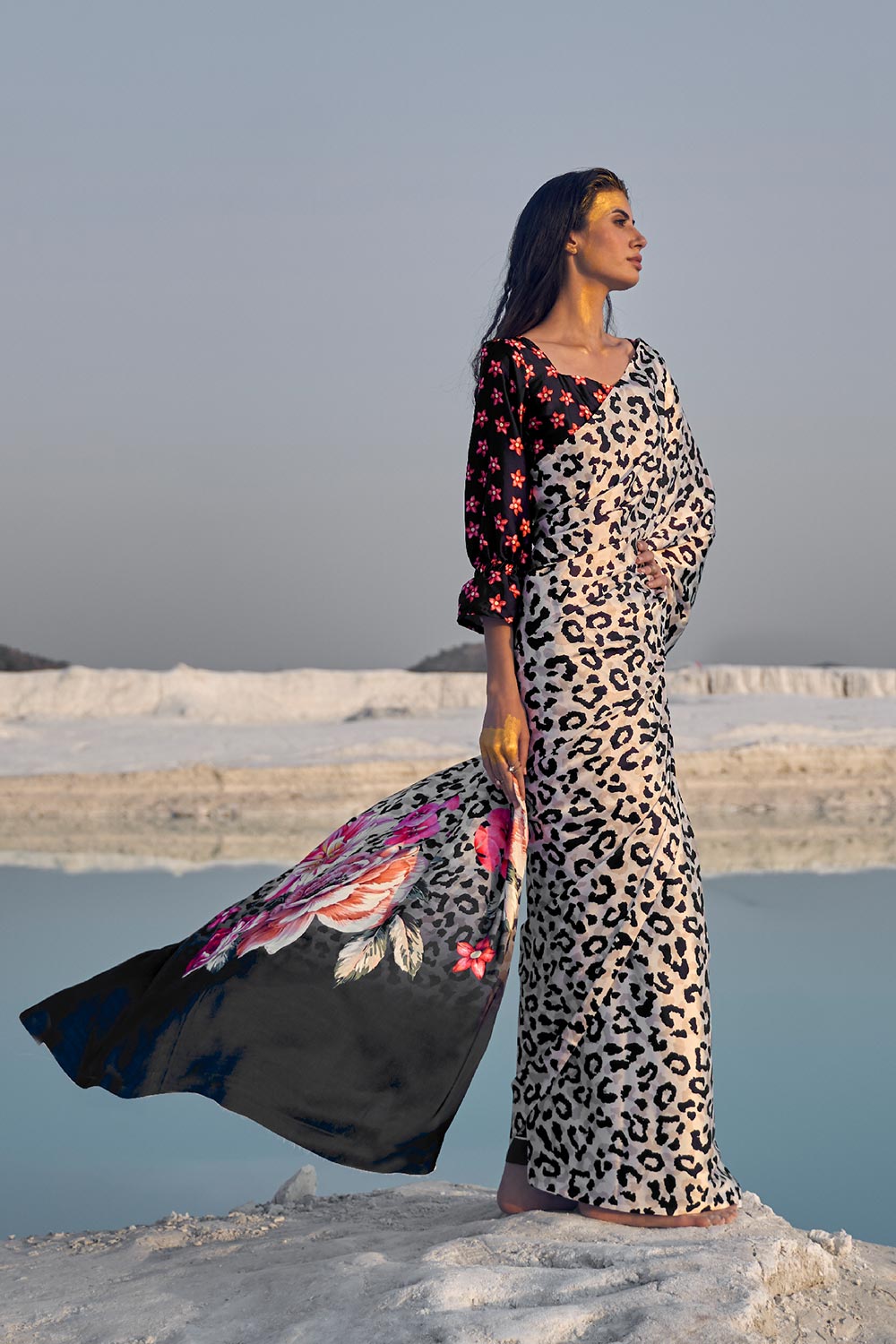 Trisha White Leopard Print Saree One Minute Saree