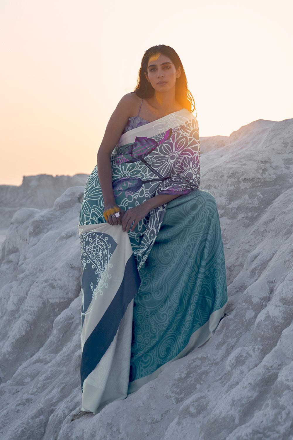 Trisha Grey Printed Saree One Minute Saree