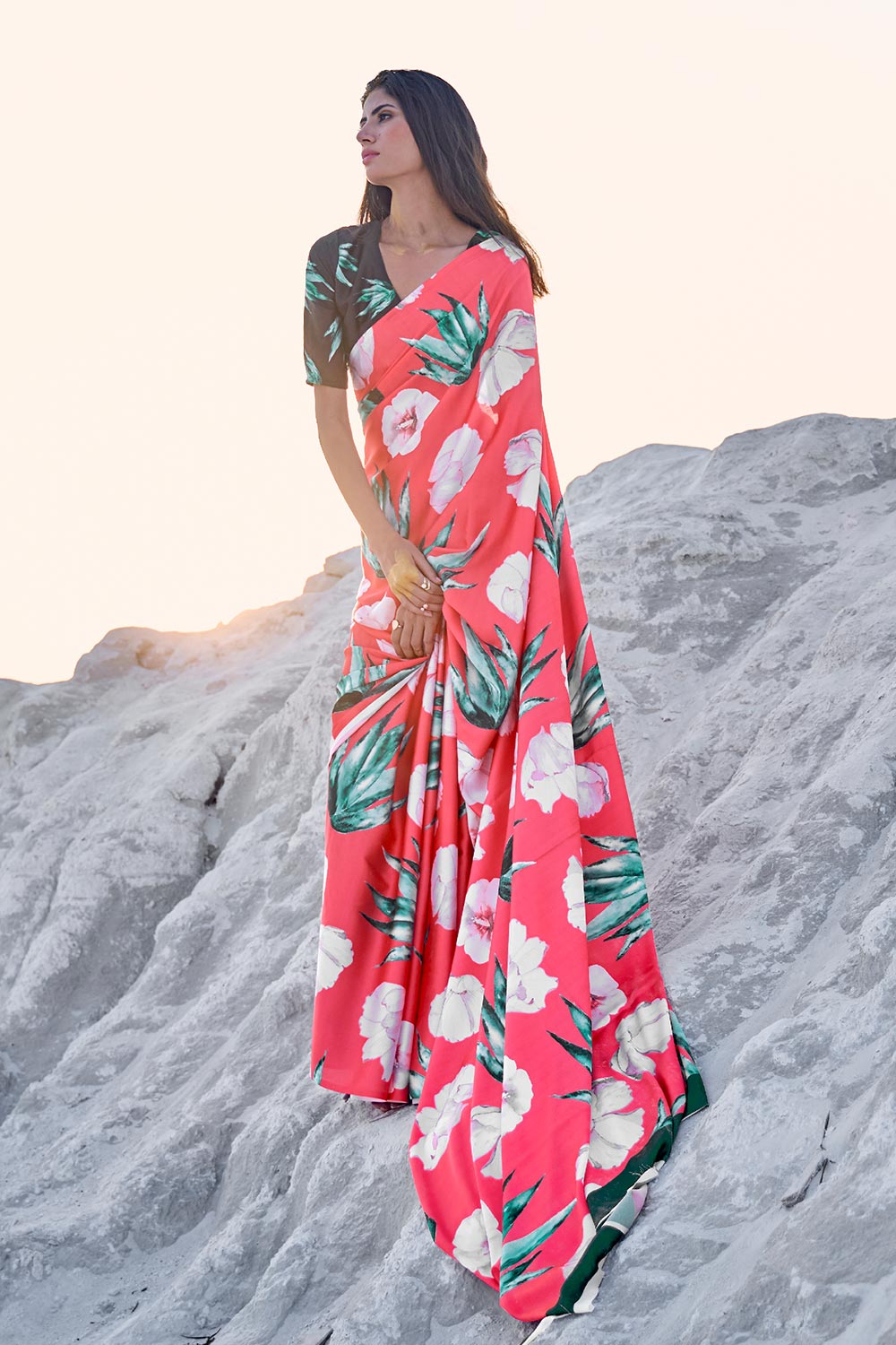Trisha Peach Floral Printed Saree One Minute Saree
