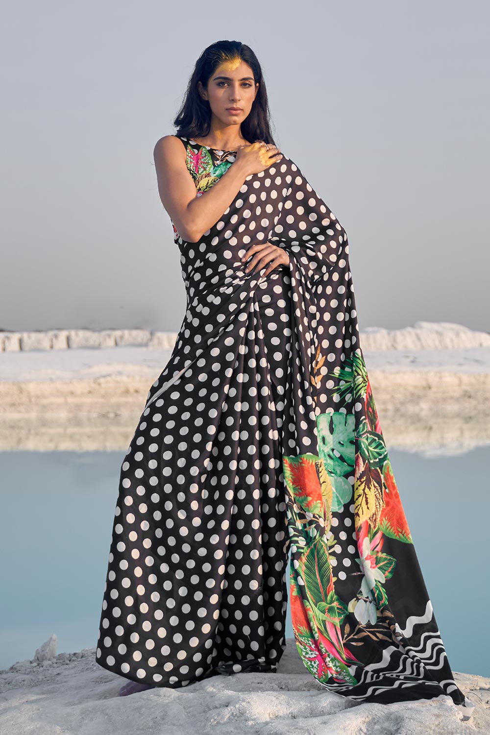 Trisha Black Polka Dot One Minute Saree