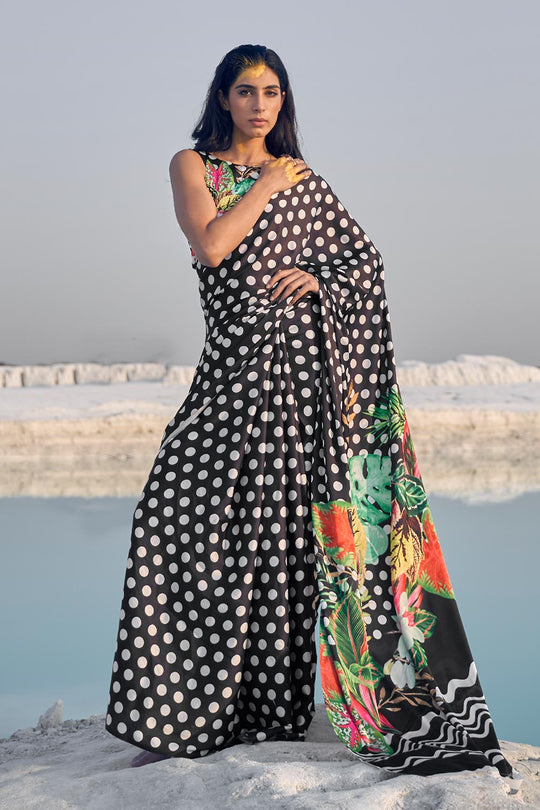 Trisha Black Polka Dot One Minute Saree