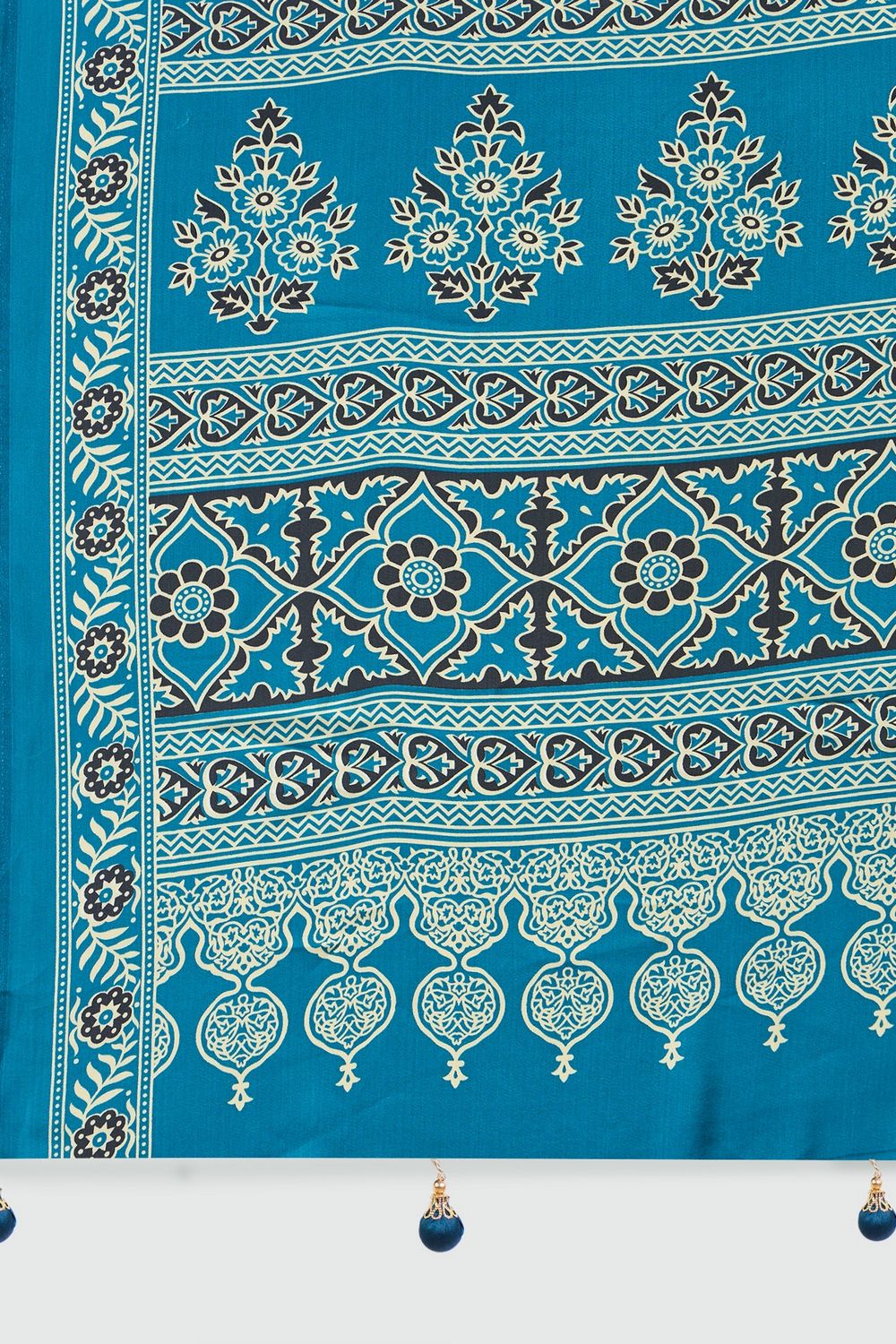 Anouk Teal Blue Modal Classic Ajrakh Printed Ready to Wear One Minute Saree