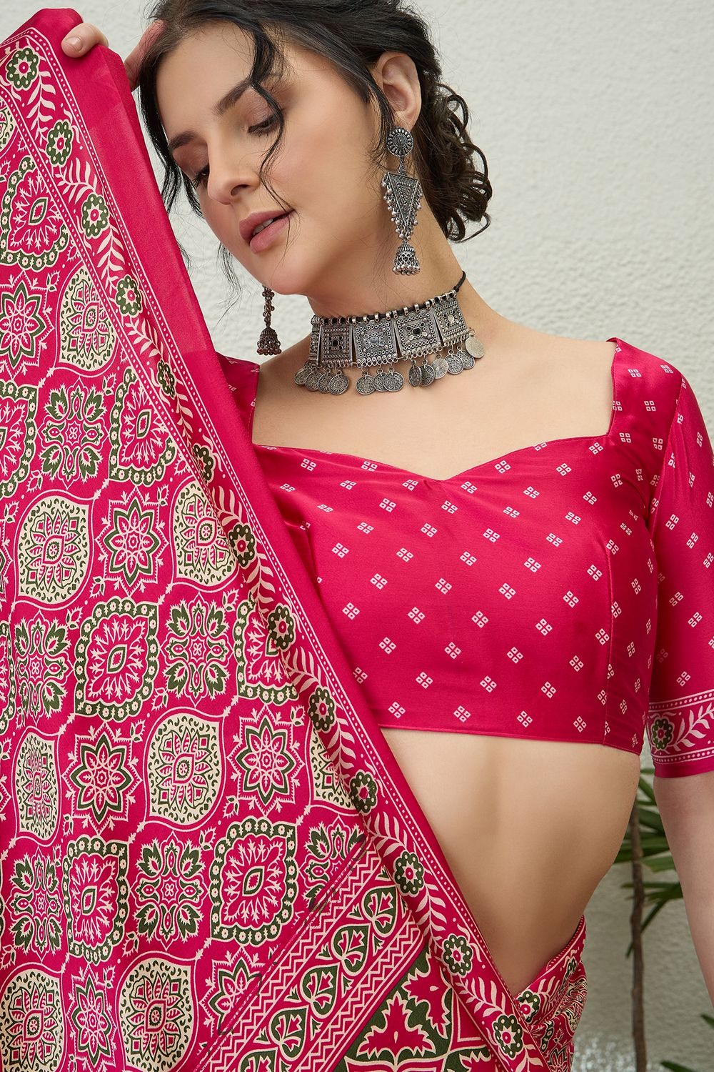 Anouk Pink Modal Classic Ajrakh Printed Ready to Wear One Minute Saree