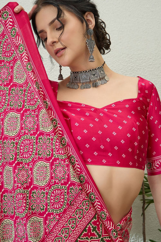 Anouk Pink Modal Classic Ajrakh Printed Ready to Wear One Minute Saree