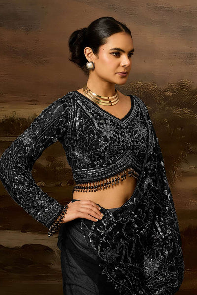 Orion Luxe Black Net Beaded Sequin Ready to Wear Saree