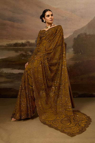 Briana Luxe Bronze Brown Net Beaded Sequin  Ready to Wear Saree