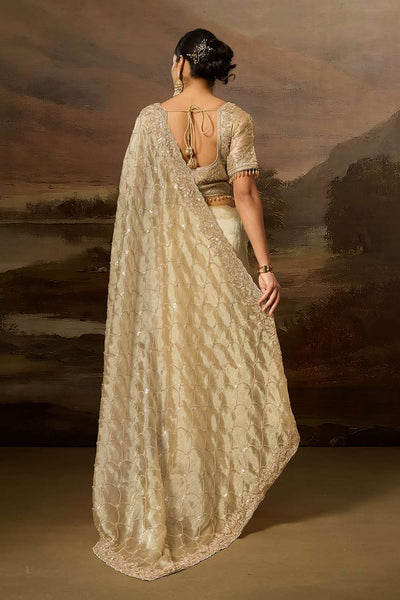 Kylie Luxe Gold Tissue Organza Beaded Sequin Ready to Wear Saree
