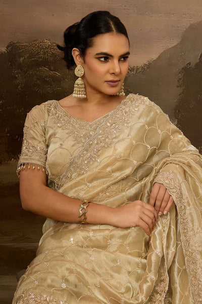 Kylie Luxe Gold Tissue Organza Beaded Sequin Ready to Wear Saree