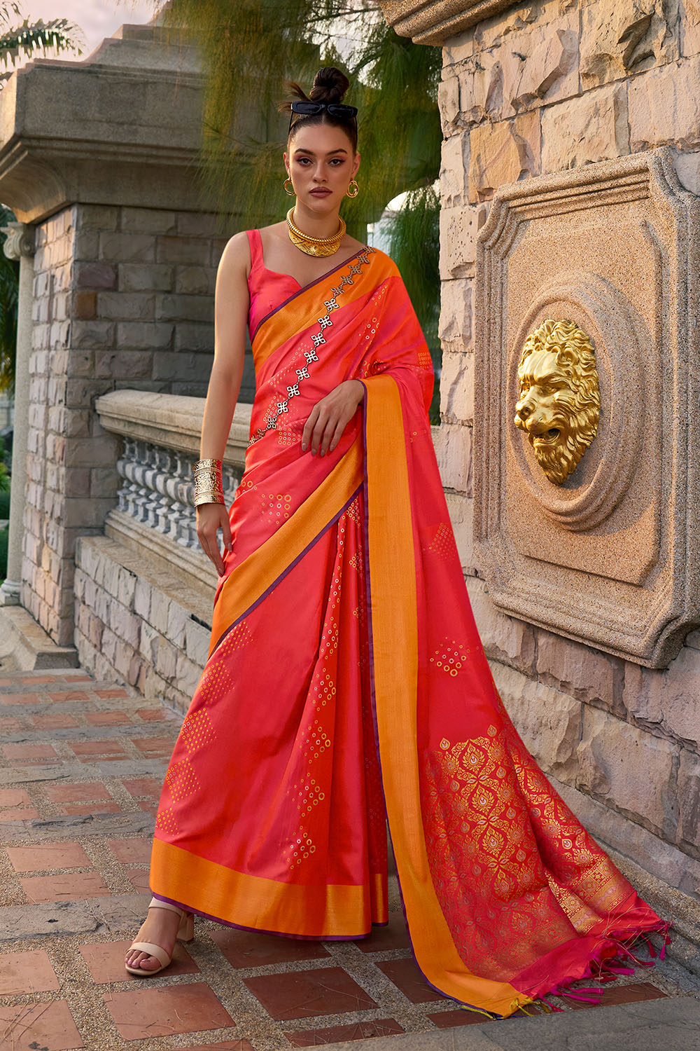 Giselle Soft Satin Silk Orange Satin  One Minute Saree