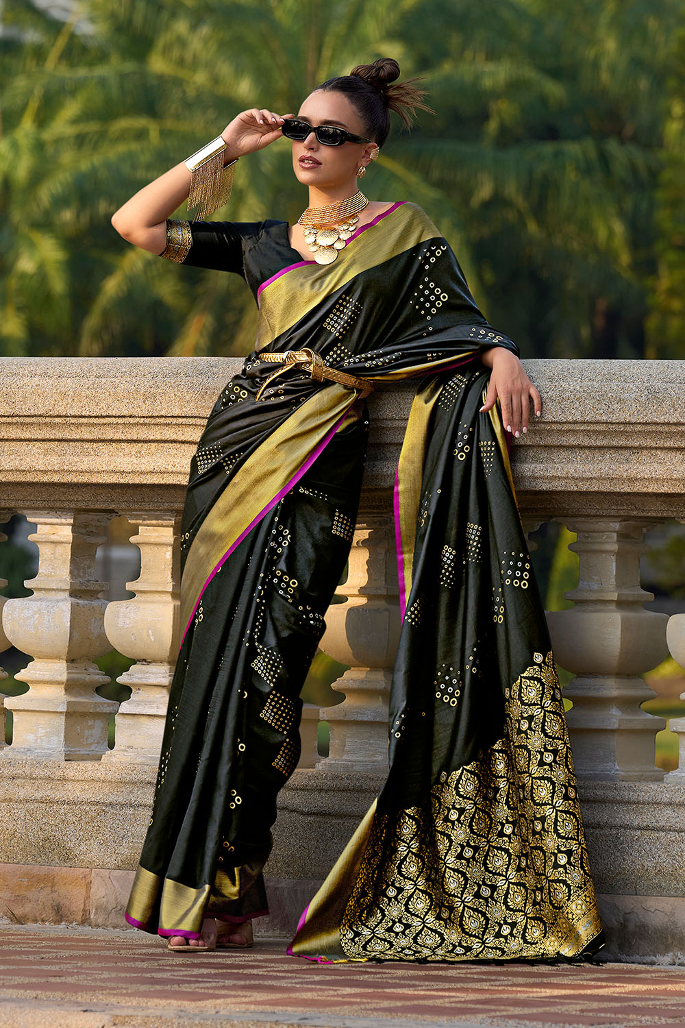 Giselle Soft Satin Silk Green Satin  One Minute Saree