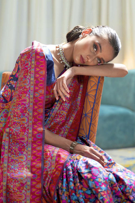 Karishma Navy Blue Handloom Weaving One Minute Saree