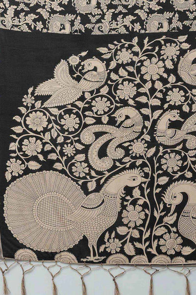 Buy Zoya Bhagalpuri Silk Black Printed Designer One Minute Saree Online - Side