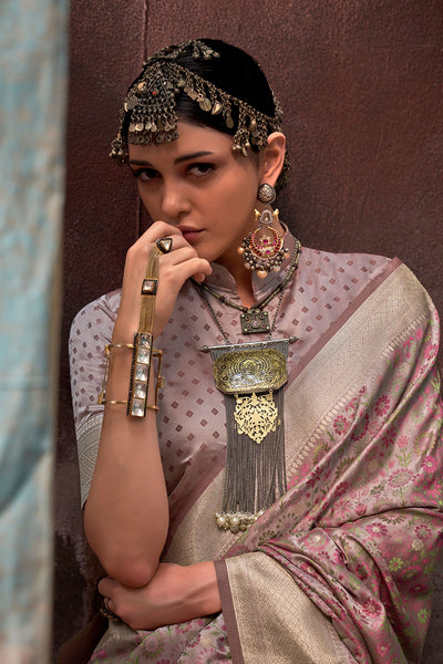 Oshan Peach Satin Woven Ready to Wear One Minute Saree