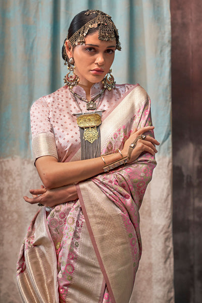 Oshan Peach Satin Woven Ready to Wear One Minute Saree