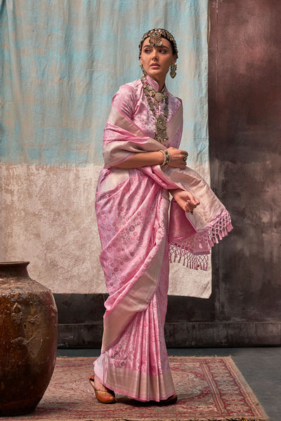 Oshan Pink Satin Woven Ready to Wear One Minute Saree