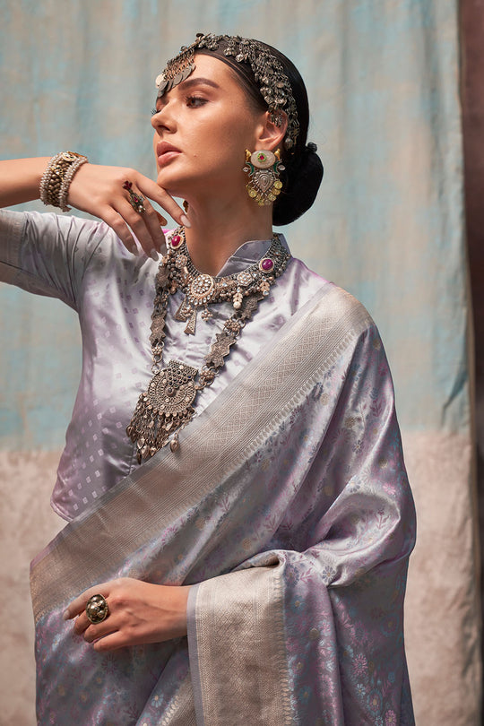 Oshan Blue Satin Woven Ready to Wear One Minute Saree