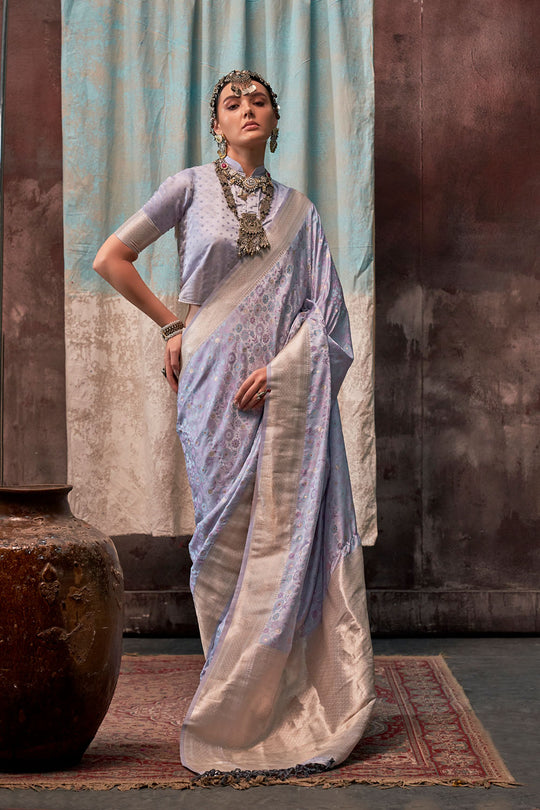 Oshan Blue Satin Woven Ready to Wear One Minute Saree