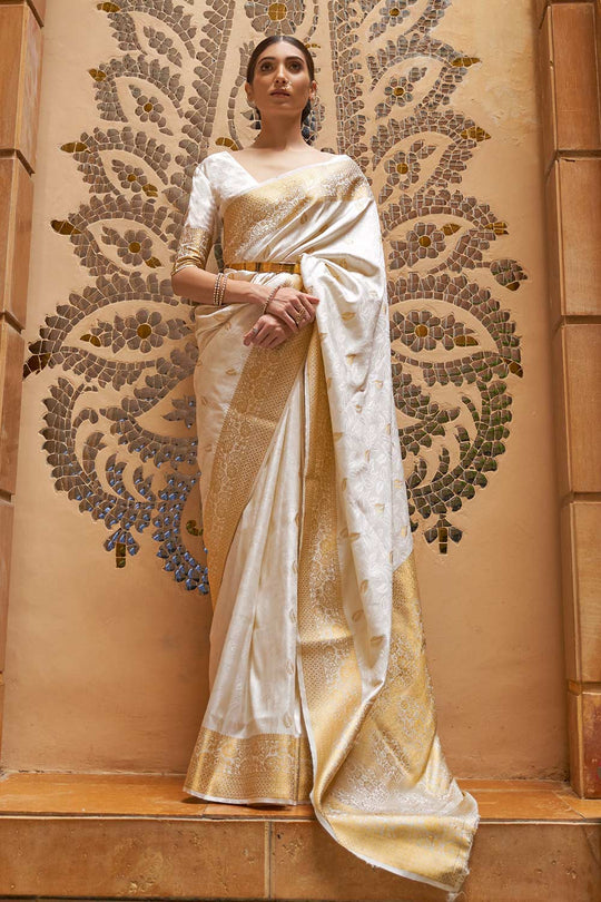 Winina White Silk Embroidered Lace One Minute Saree