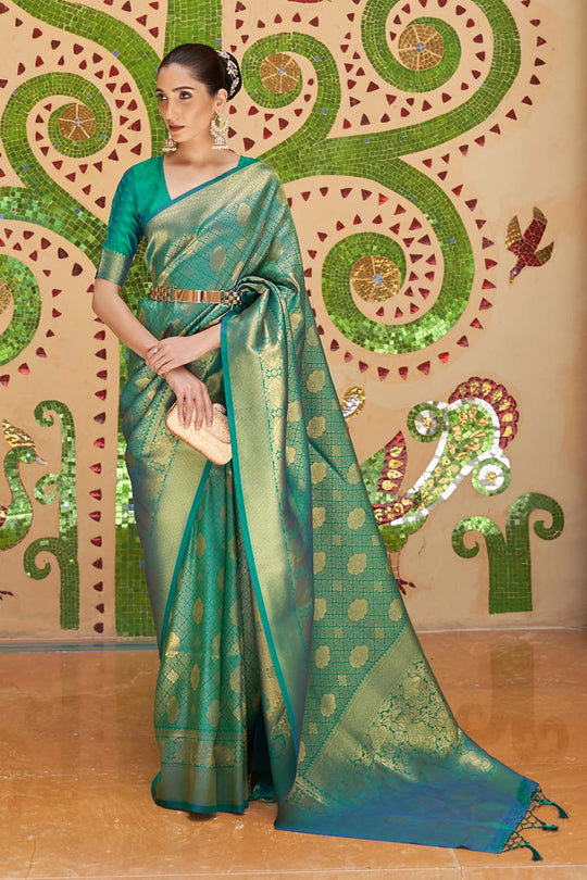 Ilona Green Handloom Weaving Silk Saree One Minute Saree