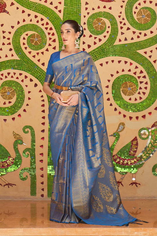 Ilona Blue Handloom Weaving Silk Saree One Minute Saree