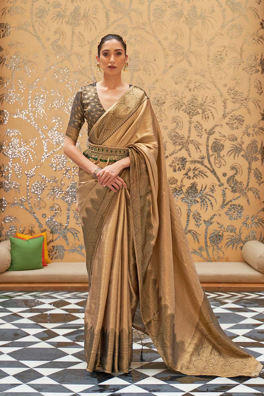 Indira Gold Silk Handloom One Minute Saree