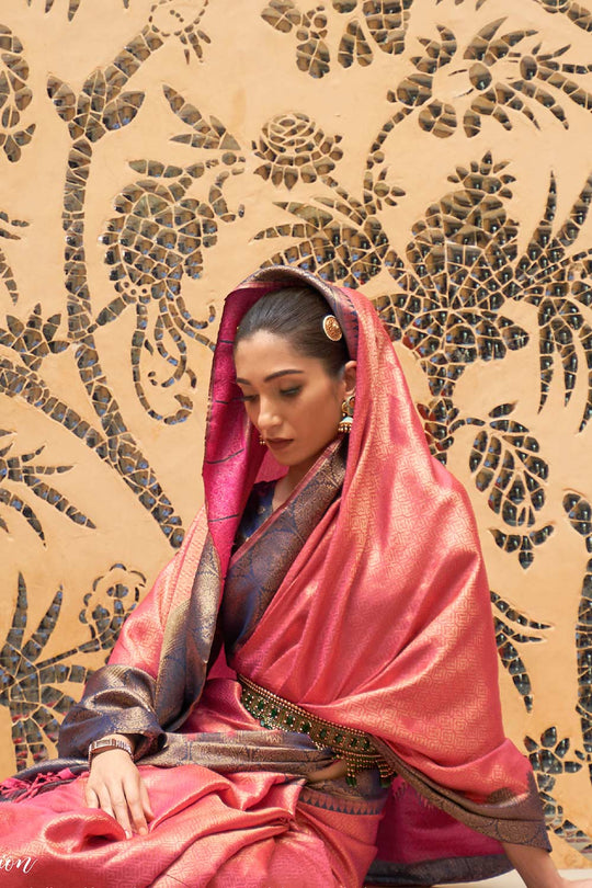 Indira Pink Silk Handloom One Minute Saree