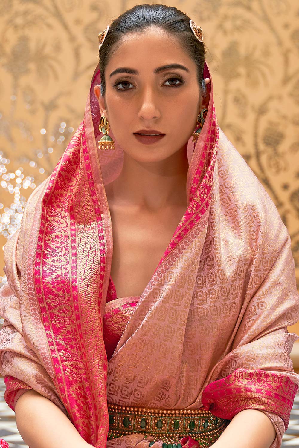 Indira Pink Silk Handloom One Minute Saree