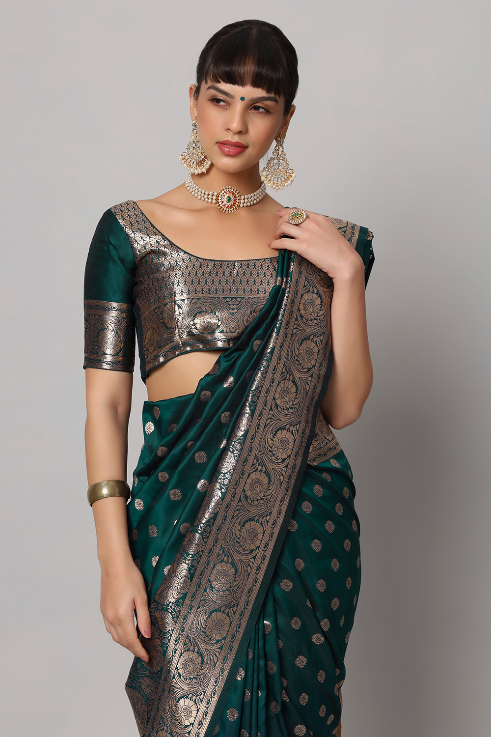 Riya Teal Full Embroidered Banarasi One Minute Saree