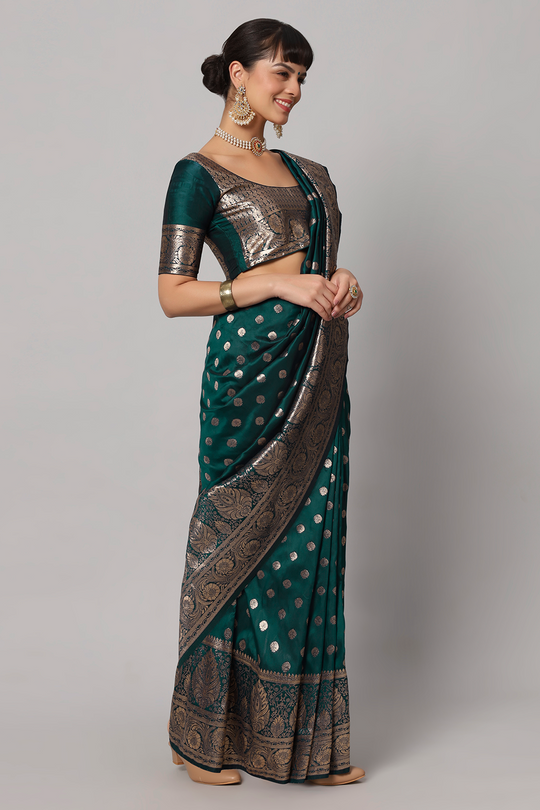 Riya Teal Full Embroidered Banarasi One Minute Saree